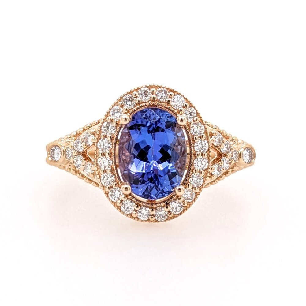 1.52Ct Tanzanite Ring in Solid 14K Gold with Natural Diamond Accents